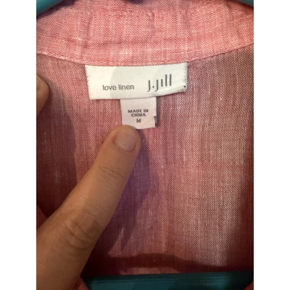 J Jill Love Linen Hot Pink Long Sleeve Button Shirt Front Lightweight Top Sz M - Picture 3 of 4